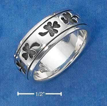 Silver Jewelry Rings Sterling Silver Shamrock Band Ring With Antiqued Finish JadeMoghul Inc.