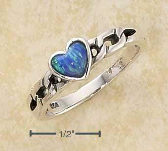 Silver Jewelry Rings Sterling Silver Small Synthetic Blue Opal Heart Ring JadeMoghul Inc.