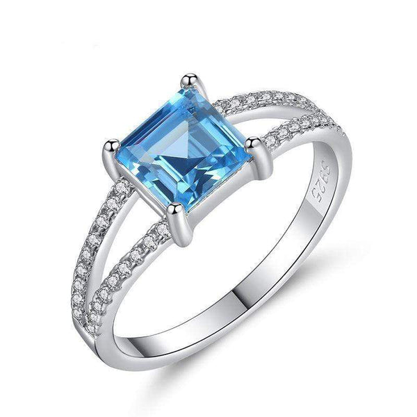 Silver Jewelry Rings Sterling Silver Women Fashion Simple Ring With Blue Gemstone TIY