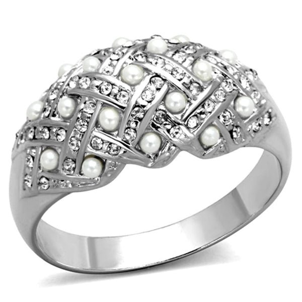 Tiffany Rings LO3183 Rhodium Brass Ring with Synthetic in White