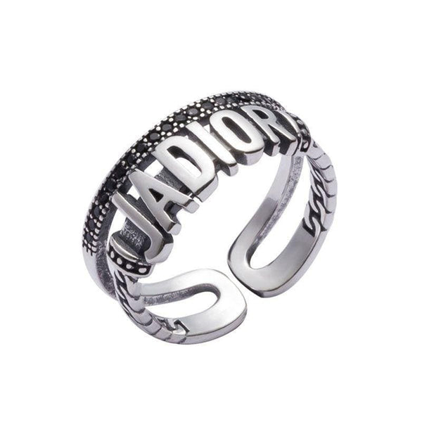 Unique Letter Pattern Double Layer Women Vintage Silver Ring