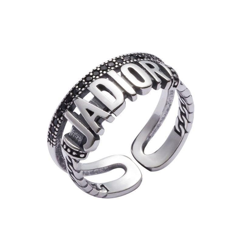 Unique Letter Pattern Double Layer Women Vintage Silver Ring