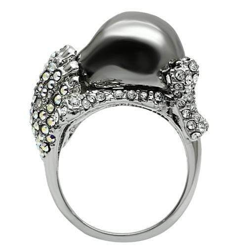 Unique Mens Rings 3W006 Rhodium + Ruthenium White Metal Ring with Crystal