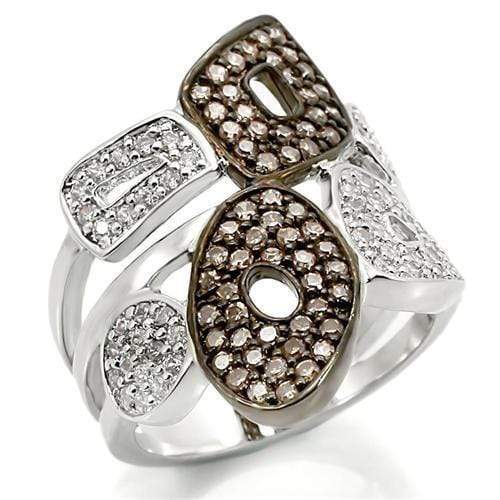 Unique Rings 0W295 Rhodium + Ruthenium Brass Ring with AAA Grade CZ