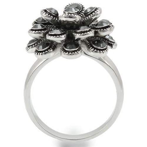 Unique Rings 0W301 Rhodium Brass Ring with Top Grade Crystal in Jet