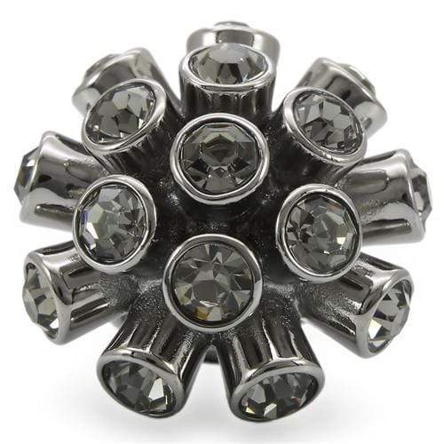 Unique Rings 0W306 Ruthenium Brass Ring with Top Grade Crystal in Jet