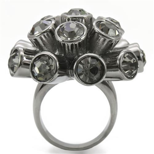 Silver Jewelry Rings Unique Rings 0W306 Ruthenium Brass Ring with Top Grade Crystal in Jet Alamode Fashion Jewelry Outlet