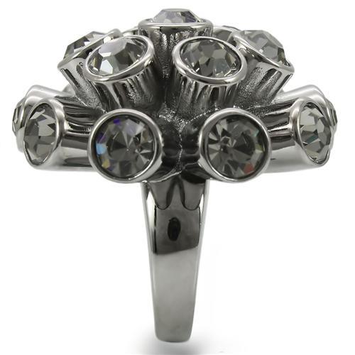 Unique Rings 0W306 Ruthenium Brass Ring with Top Grade Crystal in Jet