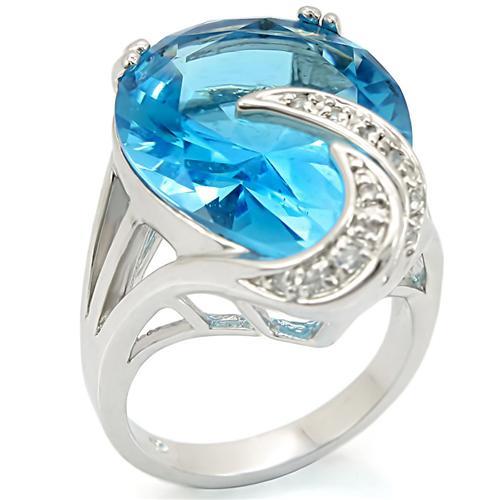 Unique Rings 0W343 Rhodium Brass Ring with Synthetic in Sea Blue