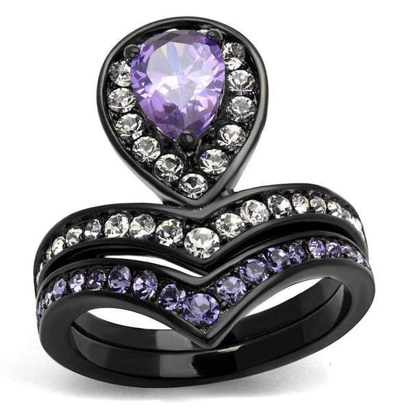 Silver Jewelry Rings Vintage Engagement Rings TK2186 Black - Stainless Steel Ring with CZ Alamode Fashion Jewelry Outlet
