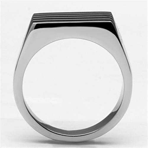 Silver Jewelry Rings Vintage Engagement Rings TK705 Stainless Steel Ring with Epoxy in Jet Alamode Fashion Jewelry Outlet
