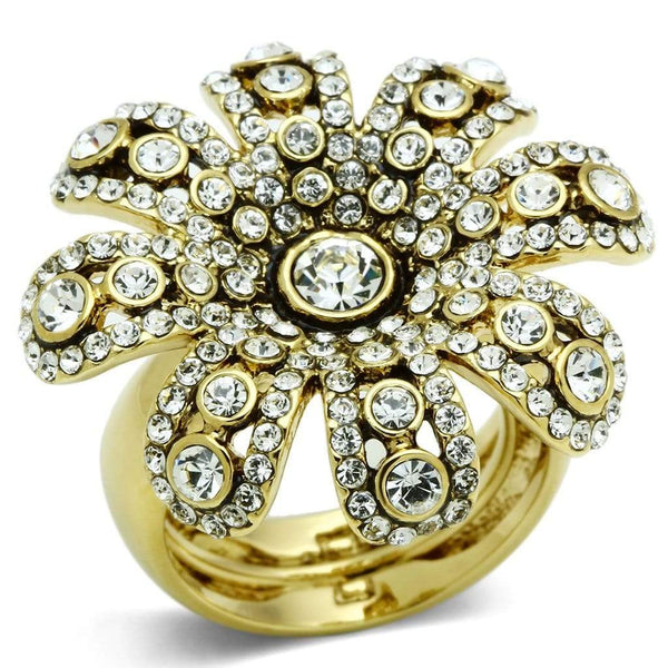 Vintage Gold Rings LO2465 Gold Brass Ring with Top Grade Crystal