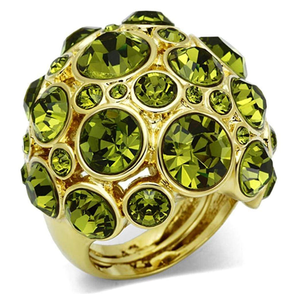 Vintage Gold Rings LO2544 Gold Brass Ring with Crystal in Olivine color