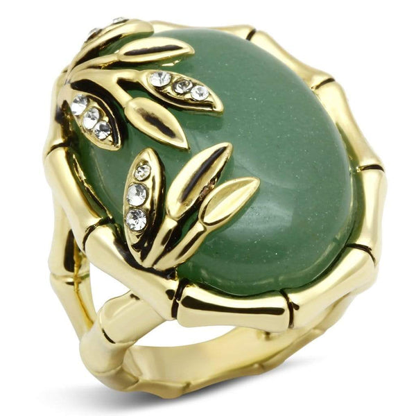 Vintage Gold Rings LO2609 Gold Brass Ring with Semi-Precious in Emerald