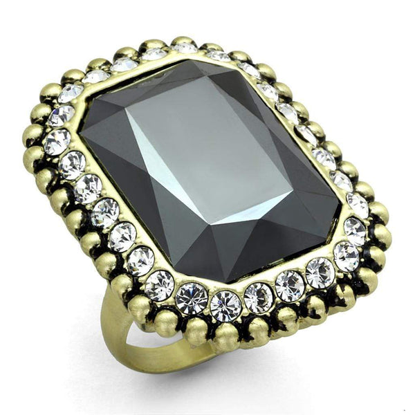 Silver Jewelry Rings Vintage Gold Rings LO3511 Gold & Brush Brass Ring with Crystal in Hematite Alamode Fashion Jewelry Outlet