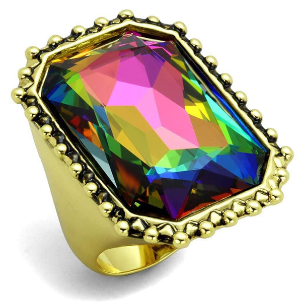 Vintage Gold Rings LO3531 Gold Brass Ring with Top Grade Crystal in Peacock