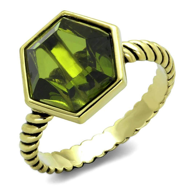 Vintage Gold Rings LO3544 Gold Brass Ring with CZ in Olivine color