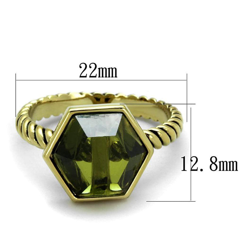 Vintage Gold Rings LO3544 Gold Brass Ring with CZ in Olivine color