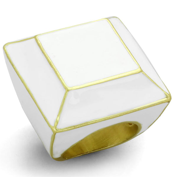 Silver Jewelry Rings Vintage Gold Rings LO3604 Gold & Brush Brass Ring with Epoxy in White Alamode Fashion Jewelry Outlet