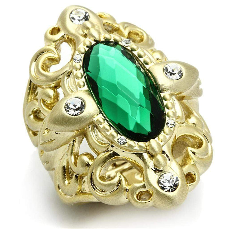 Silver Jewelry Rings Vintage Gold Rings LO3665 Gold & Brush Brass Ring with Synthetic in Emerald Alamode Fashion Jewelry Outlet