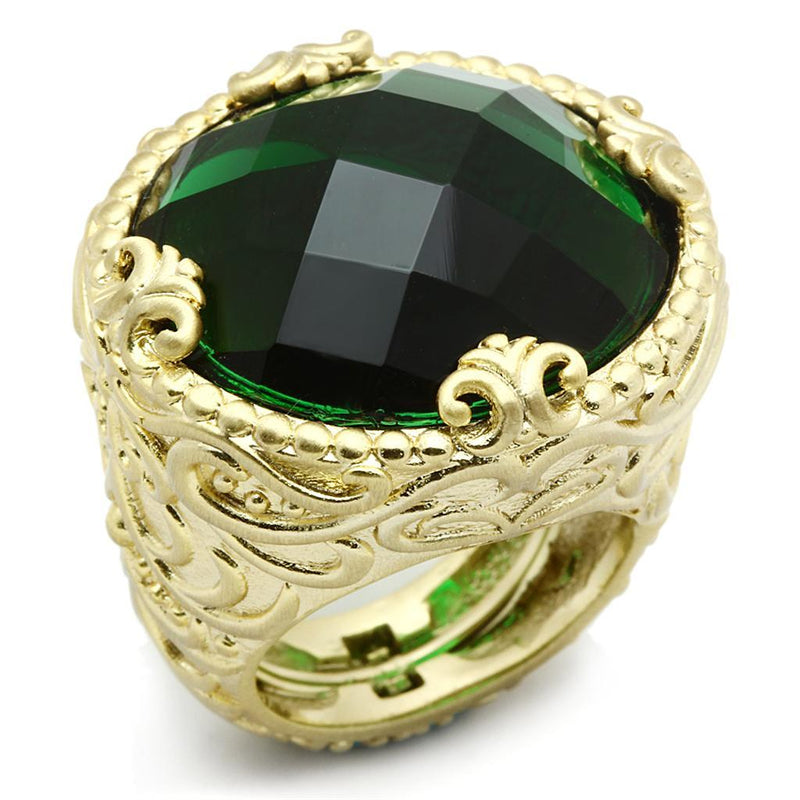 Silver Jewelry Rings Vintage Gold Rings LO3675 Gold & Brush Brass Ring with Synthetic in Emerald Alamode Fashion Jewelry Outlet