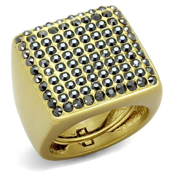 Silver Jewelry Rings Vintage Gold Rings LO3896 Gold & Brush Brass Ring with Crystal in Hematite Alamode Fashion Jewelry Outlet