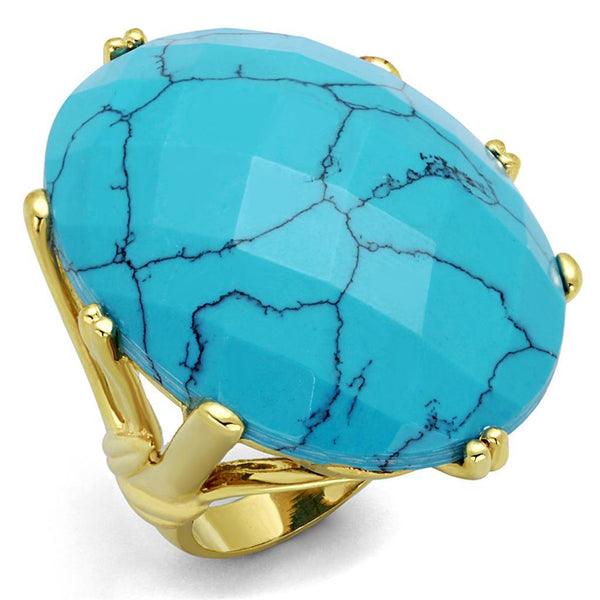 Silver Jewelry Rings Vintage Gold Rings LO3901 Gold Brass Ring with Synthetic in Turquoise Alamode Fashion Jewelry Outlet