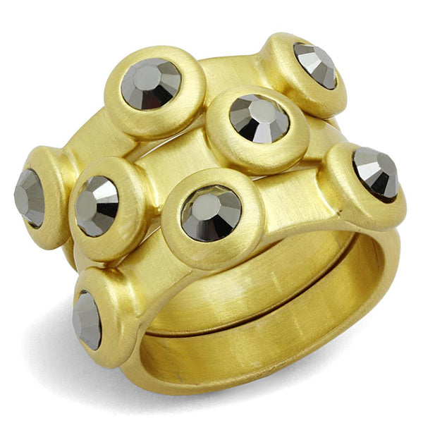 Silver Jewelry Rings Vintage Gold Rings LO3917 Gold & Brush Brass Ring with Crystal in Hematite Alamode Fashion Jewelry Outlet