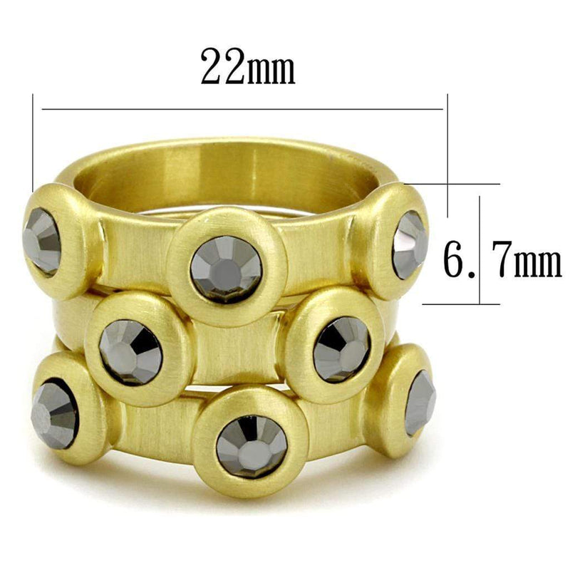 Silver Jewelry Rings Vintage Gold Rings LO3917 Gold & Brush Brass Ring with Crystal in Hematite Alamode Fashion Jewelry Outlet