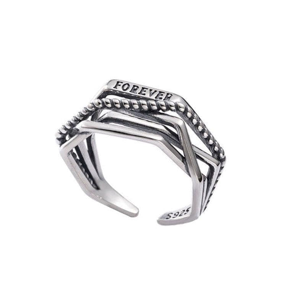 Silver Jewelry Rings Vintage Pattern Women Double Layer Irregular Letter Carving Design Sterling Silver Ring TIY