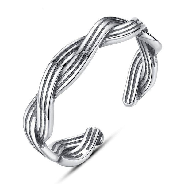 Silver Jewelry Rings Vintage Style Antique Silver Women Braided Design Adjustable Ring TIY