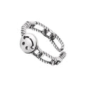 Silver Jewelry Rings Vintage Style Unique Hollow Chain Smiling Face Design Silver Ring TIY