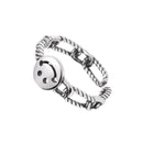 Silver Jewelry Rings Vintage Style Unique Hollow Chain Smiling Face Design Silver Ring TIY