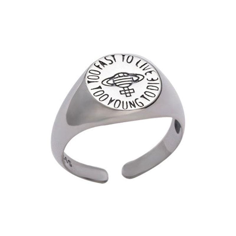 Silver Jewelry Rings Vintage Unisex Style Simple Carving Sterling Silver Adjustable Ring TIY
