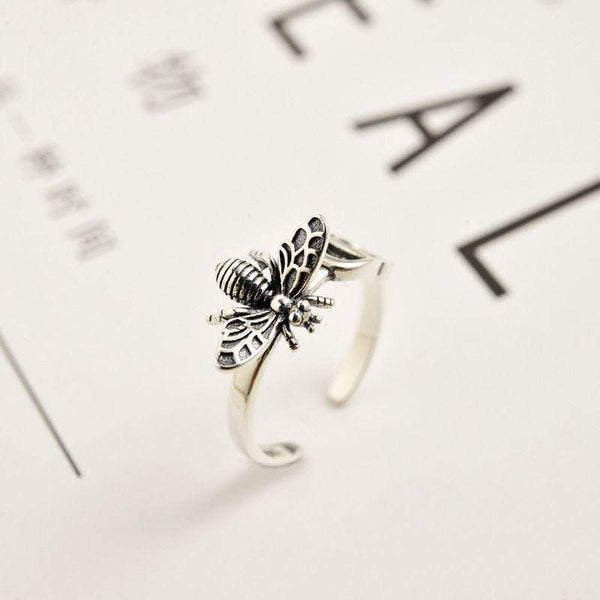 Silver Jewelry Rings Vintage Women Unique Bee Design Sterling Silver Adjustable Ring TIY