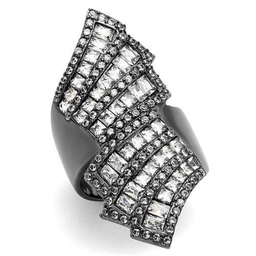 Silver Jewelry Rings Wedding Ring Sets TK2699 Light Black Stainless Steel Ring with CZ Alamode Fashion Jewelry Outlet