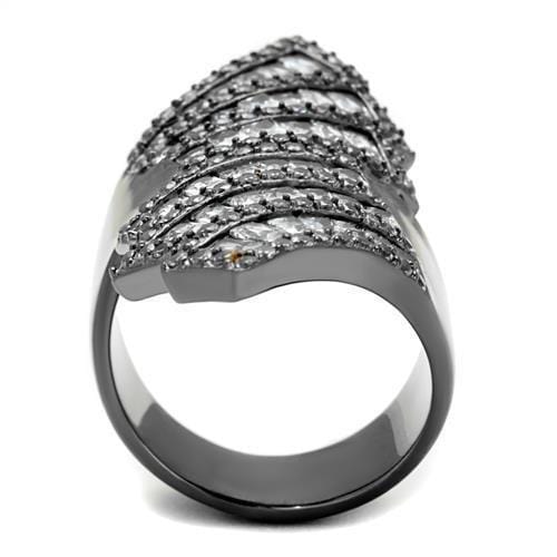 Silver Jewelry Rings Wedding Ring Sets TK2699 Light Black Stainless Steel Ring with CZ Alamode Fashion Jewelry Outlet