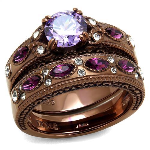 Silver Jewelry Rings Wedding Ring Sets TK2746 Coffee light Stainless Steel Ring with CZ Alamode Fashion Jewelry Outlet