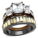 Silver Jewelry Rings Wedding Ring Sets TK2747 & Light coffee Stainless Steel Ring & CZ Alamode Fashion Jewelry Outlet