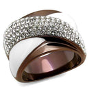 Wedding Ring Sets TK2765 Two Tone Light Brown Stainless Steel Ring with Crystal