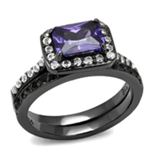 Wedding Ring Sets TK2778 Light Black Stainless Steel Ring & CZ