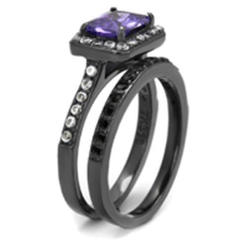 Wedding Ring Sets TK2778 Light Black Stainless Steel Ring & CZ