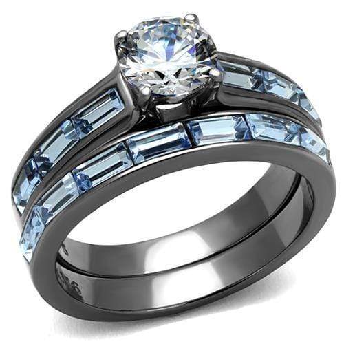 Silver Jewelry Rings Wedding Ring Sets TK2845 Light Black Stainless Steel Ring with CZ Alamode Fashion Jewelry Outlet