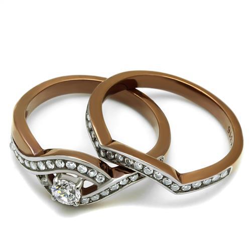 Wedding Ring Sets TK2953 Two Tone Light Brown Stainless Steel Ring with CZ