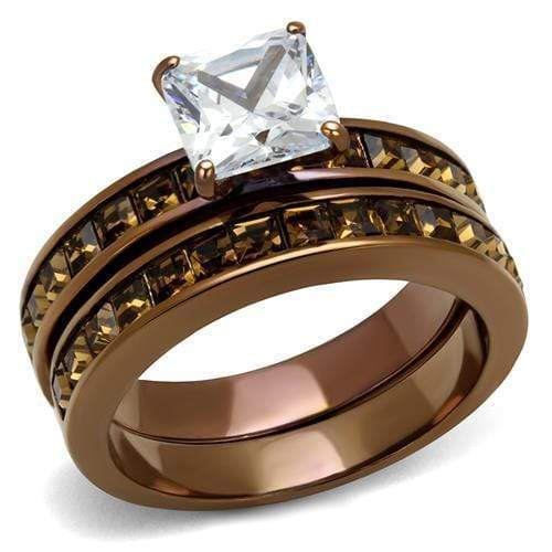 Wedding Ring Sets TK2954 Coffee light Stainless Steel Ring with CZ