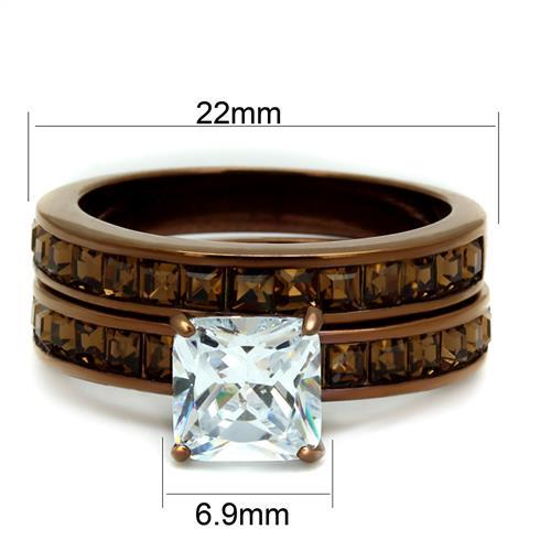 Wedding Ring Sets TK2954 Coffee light Stainless Steel Ring with CZ