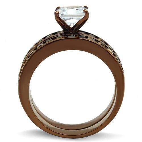 Silver Jewelry Rings Wedding Ring Sets TK2954 Coffee light Stainless Steel Ring with CZ Alamode Fashion Jewelry Outlet