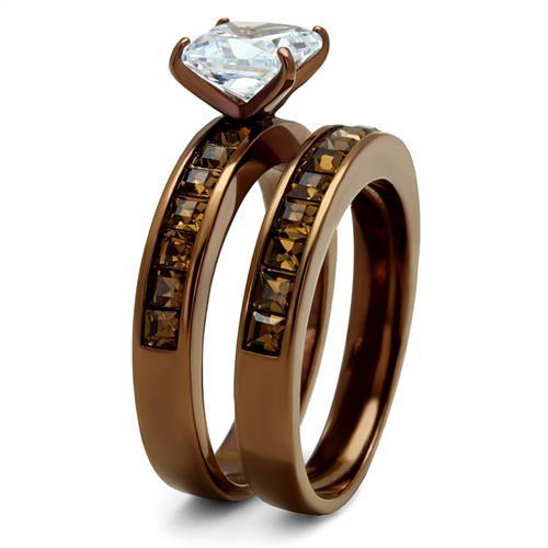 Wedding Ring Sets TK2954 Coffee light Stainless Steel Ring with CZ