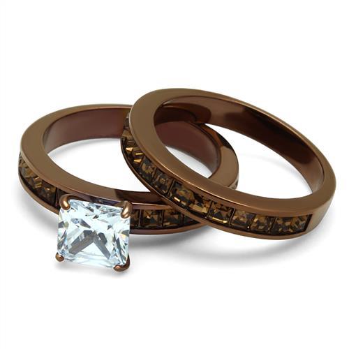 Wedding Ring Sets TK2954 Coffee light Stainless Steel Ring with CZ