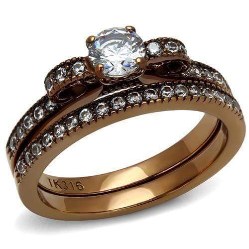 Wedding Ring Sets TK2955 Coffee light Stainless Steel Ring with CZ